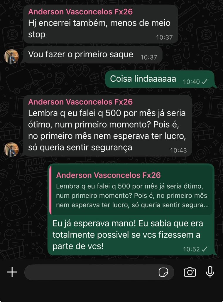Print de conversa de aluno relatando o primeiro saque e resultado consistente