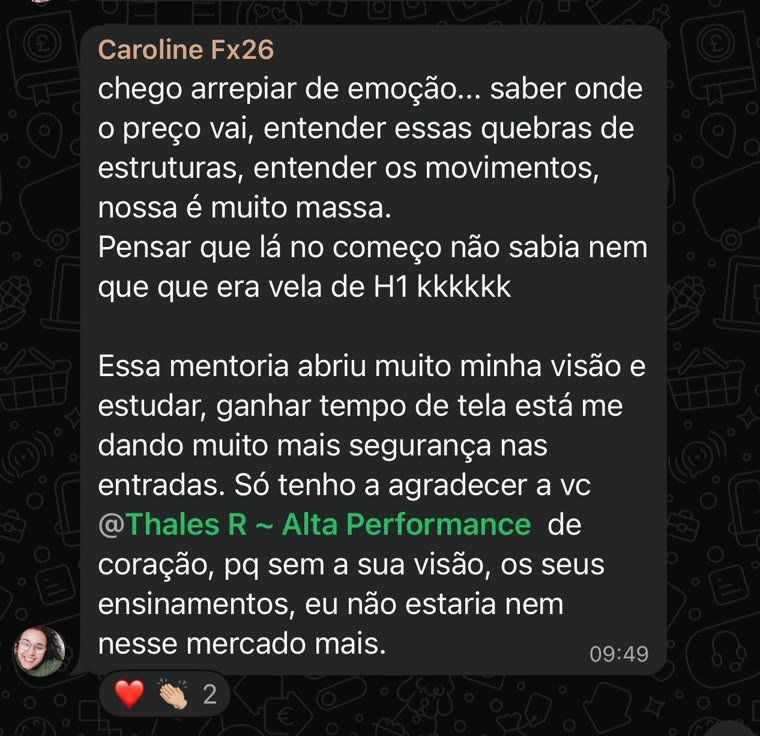 Print de mensagem de aluna contando que a mentoria abriu sua visão sobre o mercado