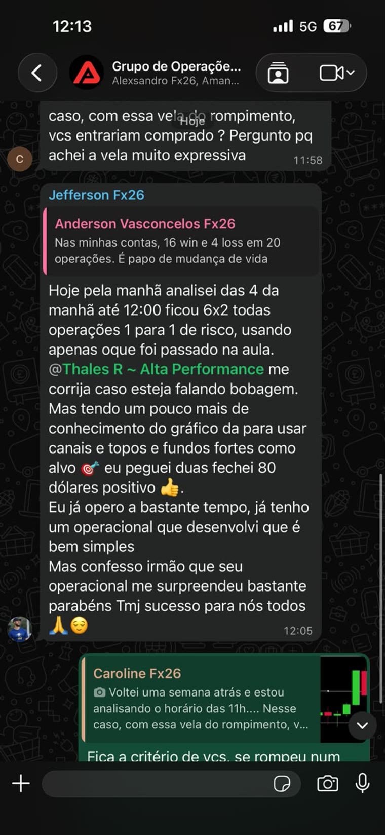 Print do grupo de alunos comentando o operacional ensinado na mentoria