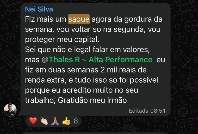 Print de mensagem de aluno agradecendo pelo resultado obtido